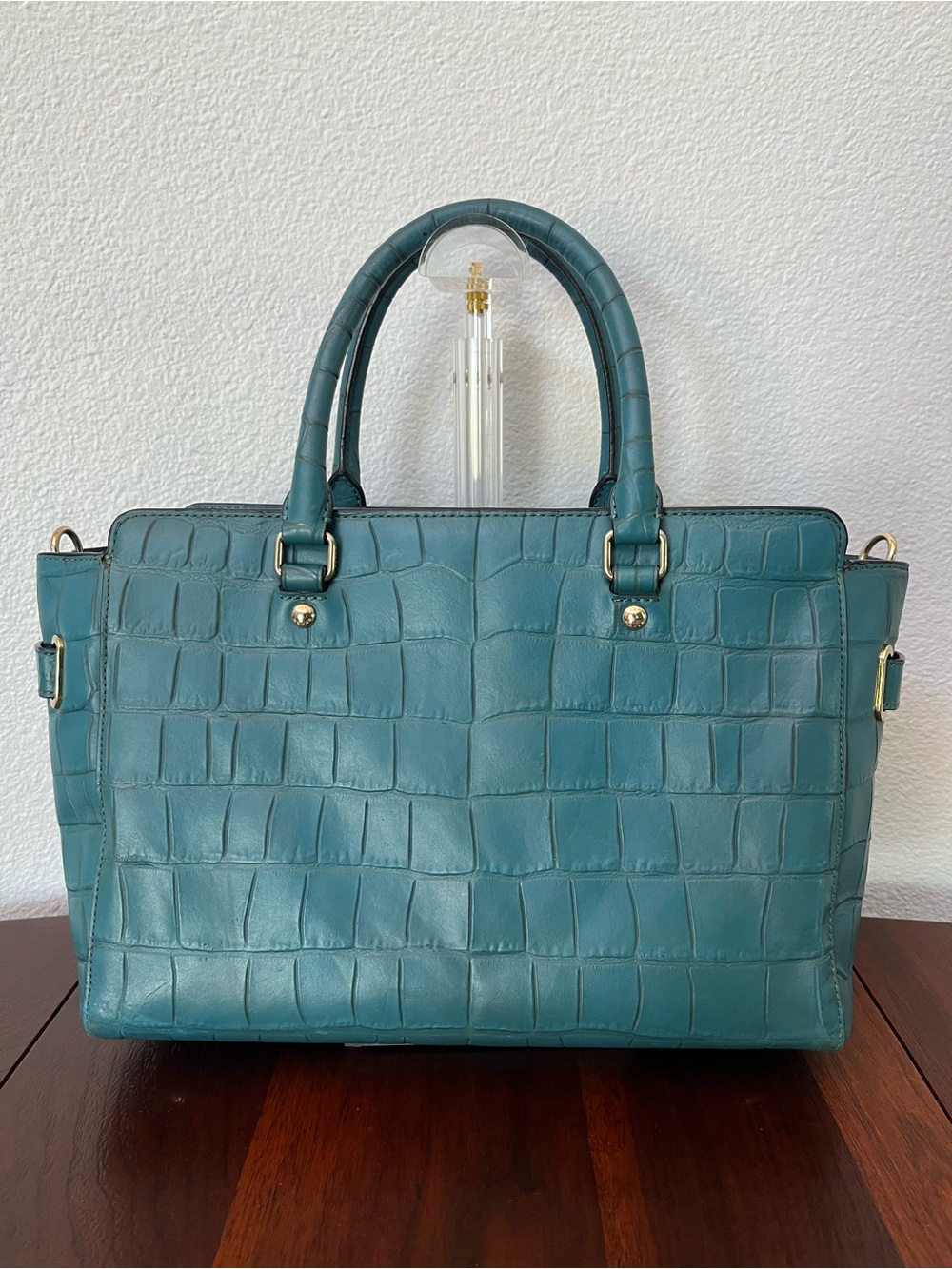 COACH Blake Teal Croc-Embossed Leather Carryall Satchel F37099 - Picture 2 of 13